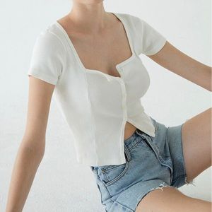 Brandy Melville White Zelly Square Neck Top